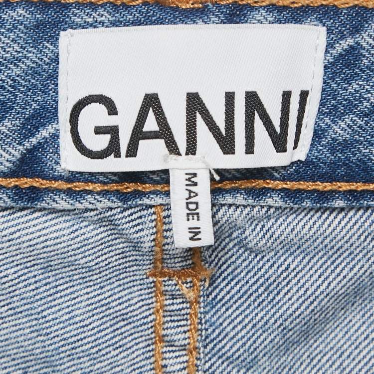 Pre Owned Ganni Blue Faded Denim Bermuda Shorts S Waist 26"