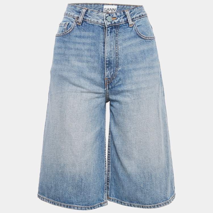 Pre Owned Ganni Blue Faded Denim Bermuda Shorts S Waist 26"