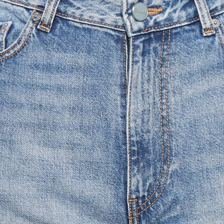 Pre Owned Ganni Blue Faded Denim Bermuda Shorts S Waist 26"