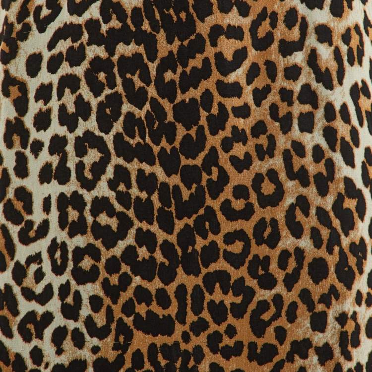 Pre Owned Ganni Beige Leopard Print Crepe Midi Skirt XXS
