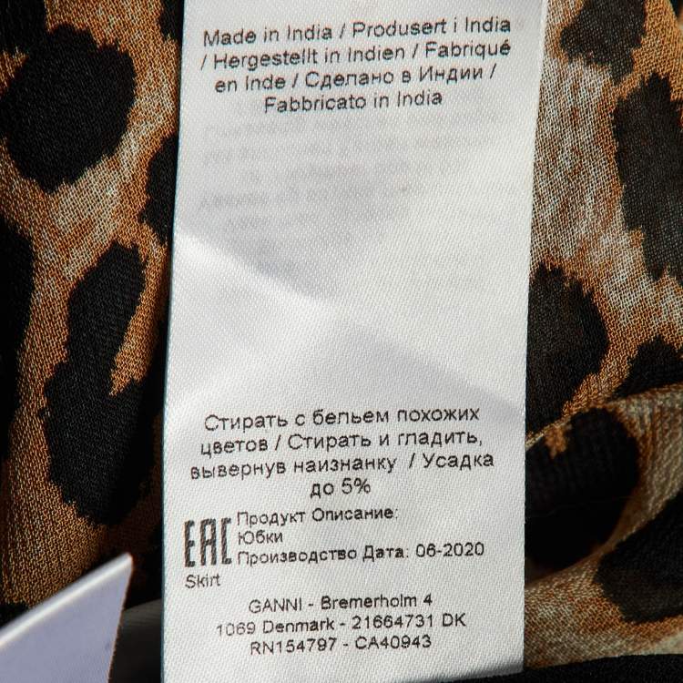 Pre Owned Ganni Beige Leopard Print Crepe Midi Skirt XXS