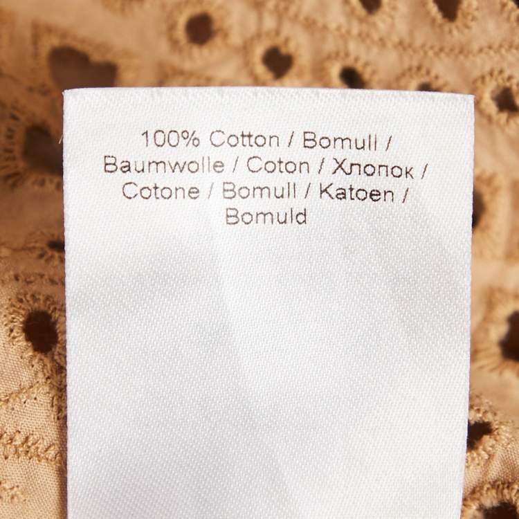 Pre Owned Ganni Brown Anglaise Broderie Cotton Button Front Midi Dress L