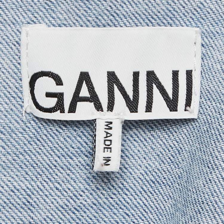 Pre Owned Ganni Blue Denim Ruffled Platter Collar Shirt M