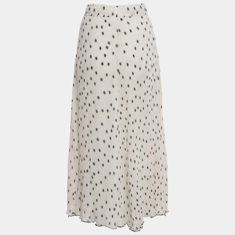 Pre Owned Ganni White Polka Dot Print Chiffon Plisse Midi Skirt S