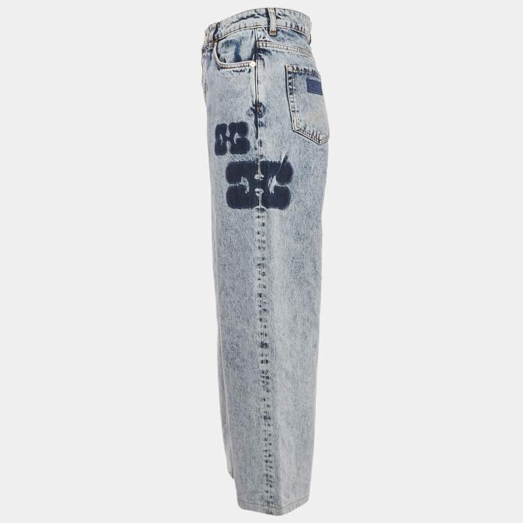 Pre Owned Ganni  Blue Printed Denim Straight Leg Jeans M Waist 30"