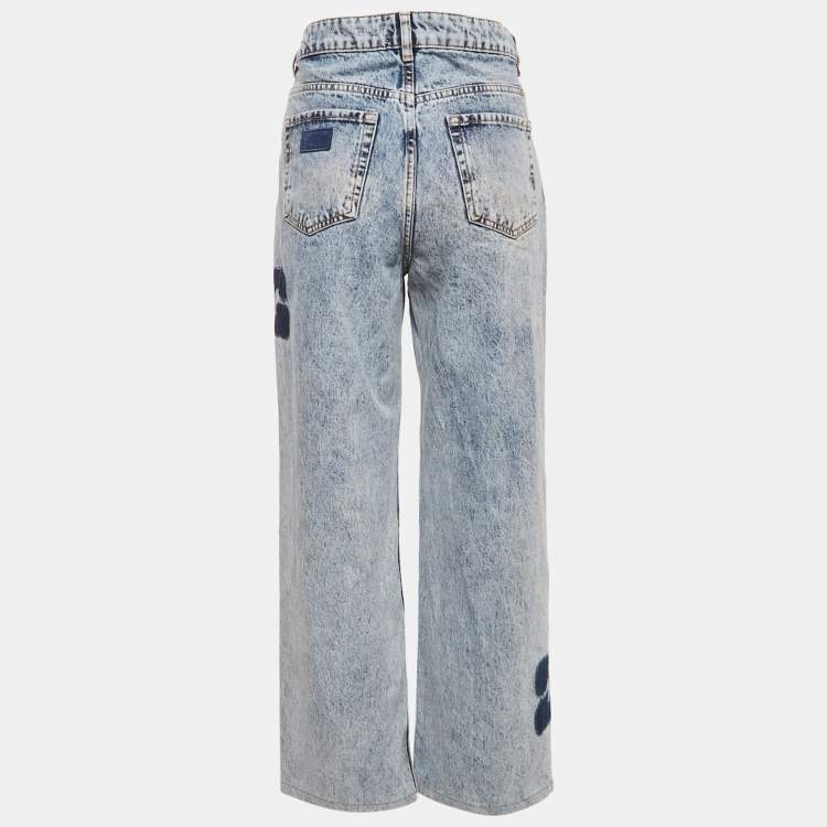 Pre Owned Ganni  Blue Printed Denim Straight Leg Jeans M Waist 30"