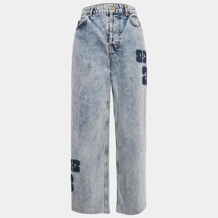 Pre Owned Ganni  Blue Printed Denim Straight Leg Jeans M Waist 30"