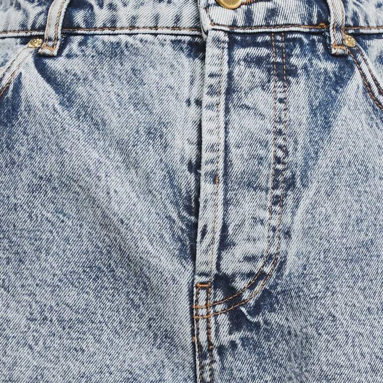 Pre Owned Ganni  Blue Printed Denim Straight Leg Jeans M Waist 30"