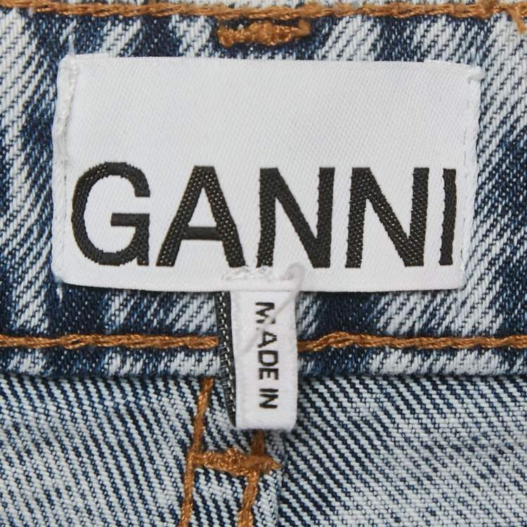 Pre Owned Ganni  Blue Printed Denim Straight Leg Jeans M Waist 30"