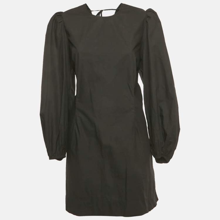Pre Owned Ganni Black Poplin Back Open Mini Dress XL