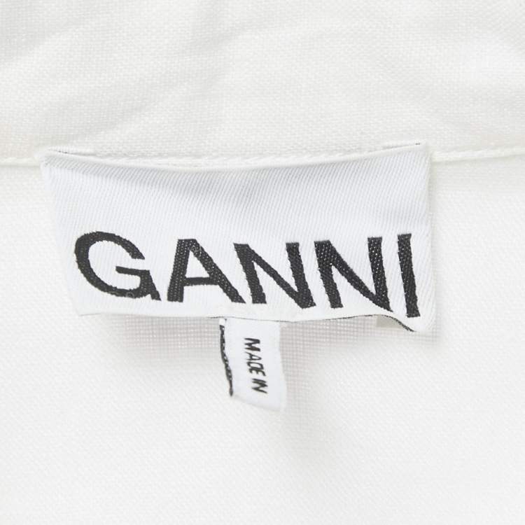 Pre Owned Ganni White /Black Linen Stud Detail Top & Skirt Set S/XS 