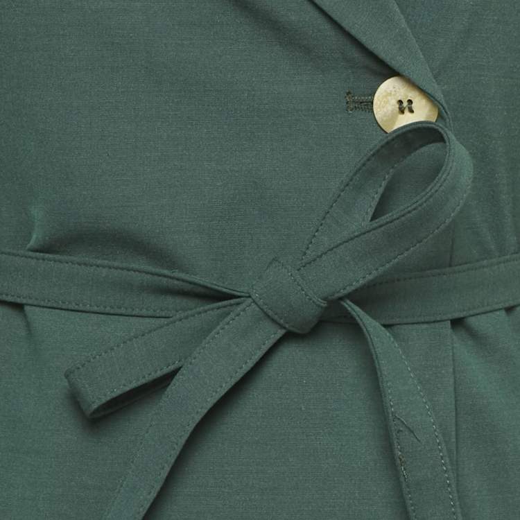 Pre Owned Ganni Green Crepe Double Breasted Belted Blazer S