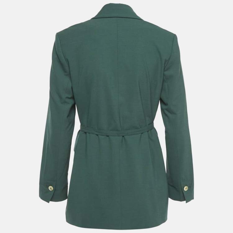 Pre Owned Ganni Green Crepe Double Breasted Belted Blazer S