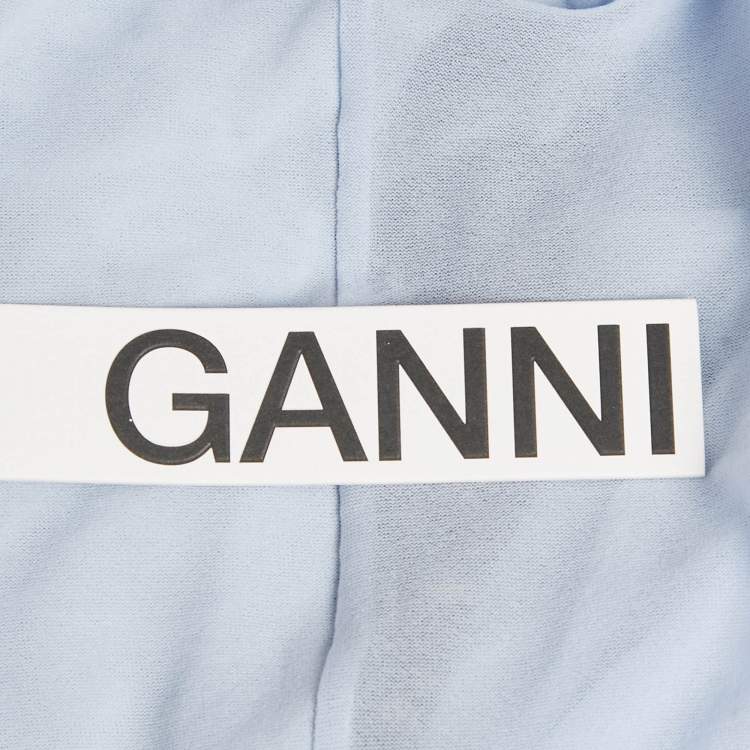 Pre Owned Ganni Light Blue Floral Print Mesh Wrap Around Midi Dress S