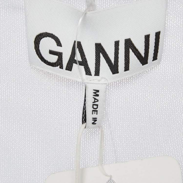 Pre Owned Ganni Light Blue Floral Print Mesh Wrap Around Midi Dress S