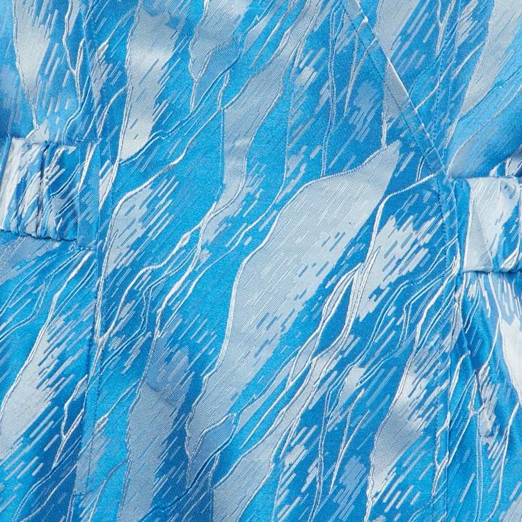 Pre Owned Ganni Blue /Silver Jacquard Wrap Mini Dress M 