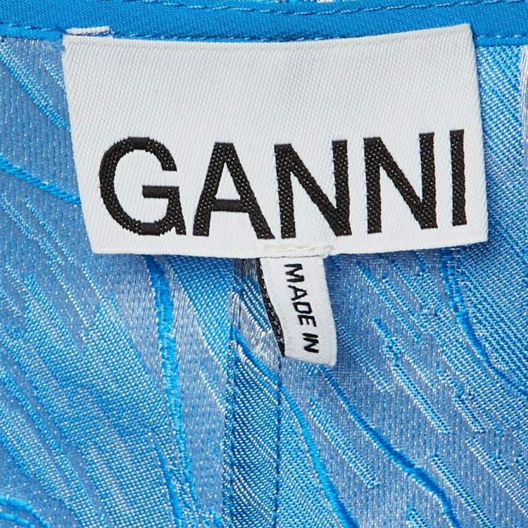 Pre Owned Ganni Blue /Silver Jacquard Wrap Mini Dress M 