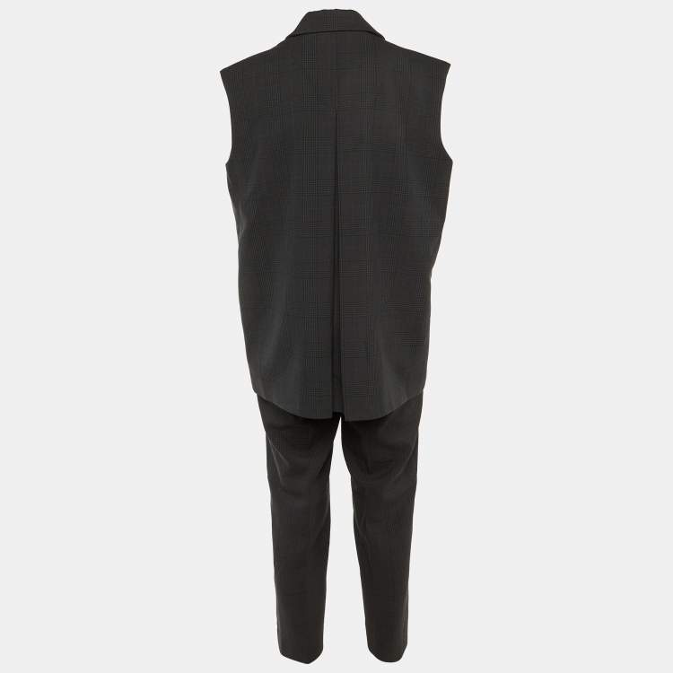 Pre Owned Ganni Grey Patterned Crepe Vest & Pants Suit XXS/XS/L