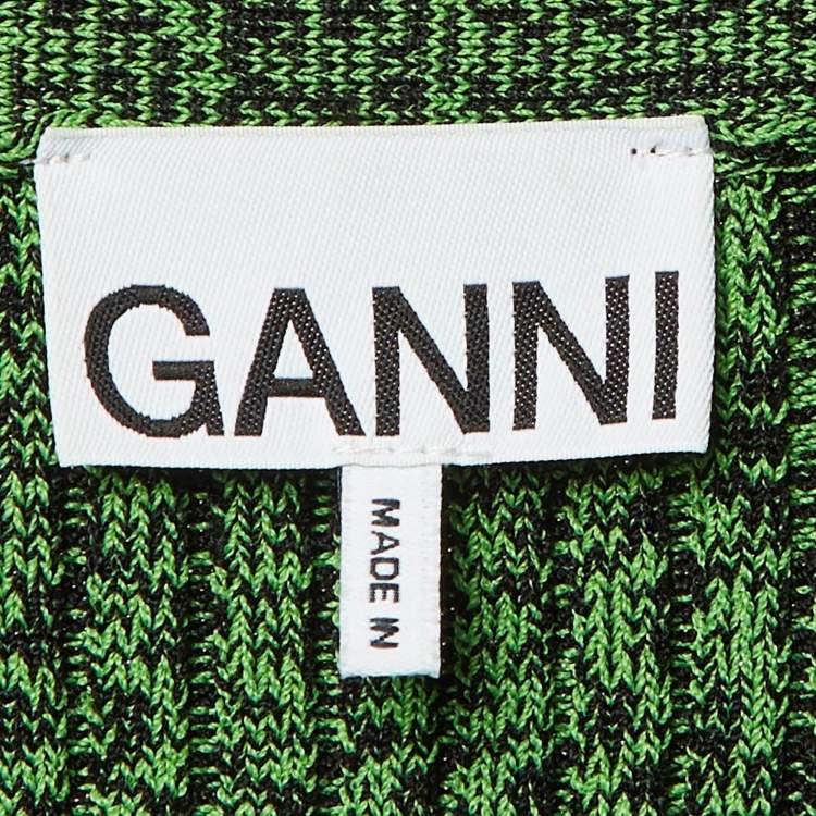 Pre Owned Ganni Green Rib Knit Button Front Cardigan XS