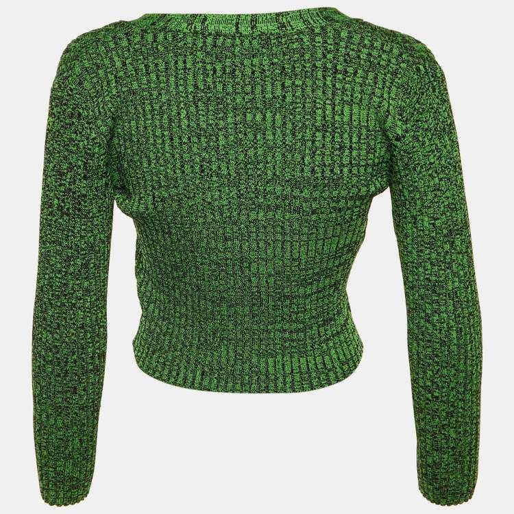 Pre Owned Ganni Green Rib Knit Button Front Cardigan XS