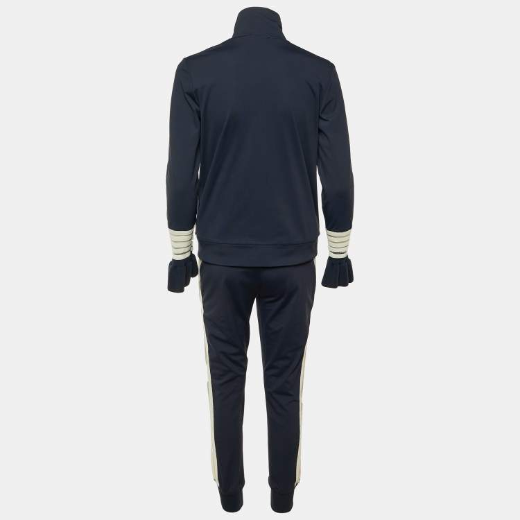 مملوكة مسبقًا Ganni Navy Blue Striped Detail Jersey Presbourg Track Suit Set S