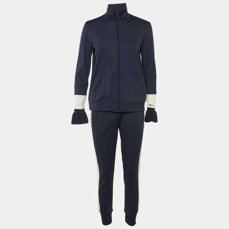 مملوكة مسبقًا Ganni Navy Blue Striped Detail Jersey Presbourg Track Suit Set S