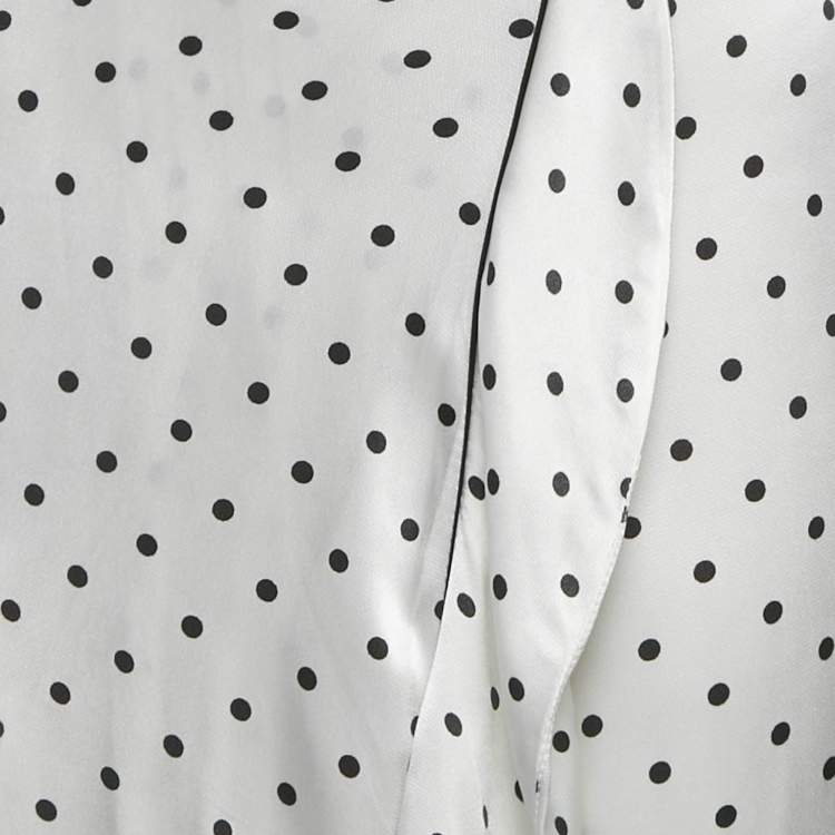 Pre Owned Ganni White Polka Dots Print Satin Ruffled Midi M