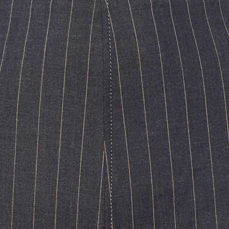 Pre Owned Ganni Grey Striped Crepe Trousers L