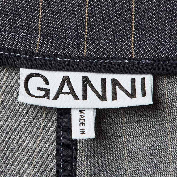 Pre Owned Ganni Grey Striped Crepe Trousers L