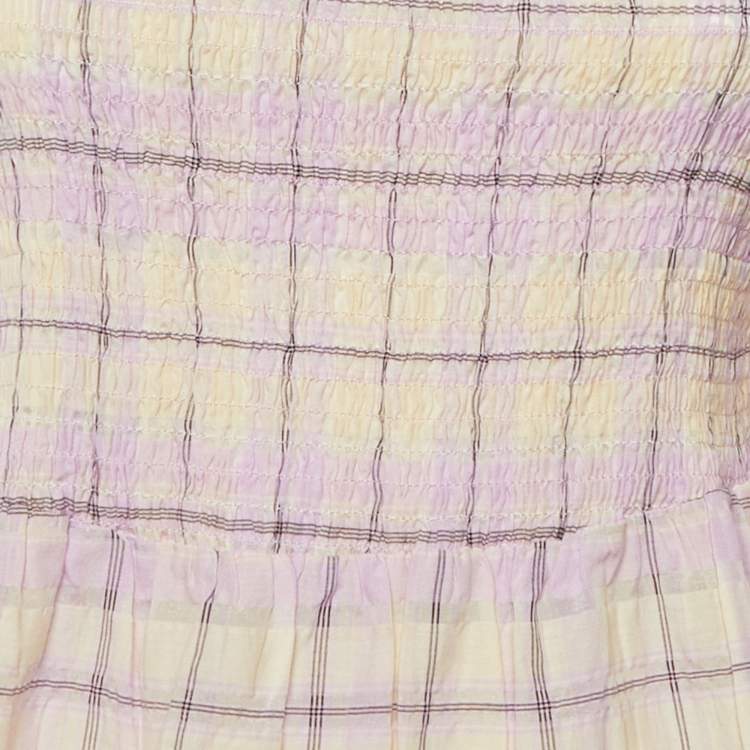 Pre Owned Ganni Lilac Checked Cotton Peplum Top & Shorts Set M/L
