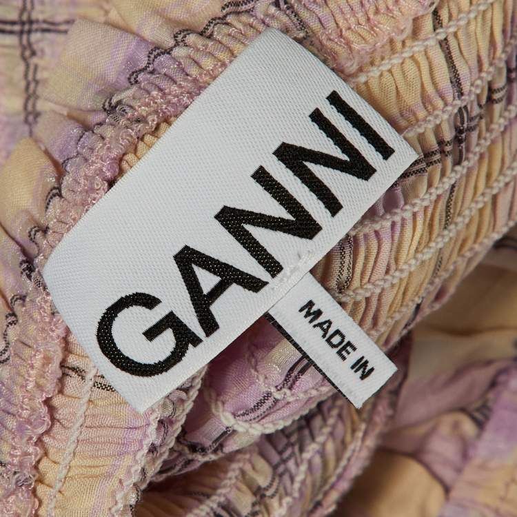 Pre Owned Ganni Lilac Checked Cotton Peplum Top & Shorts Set M/L