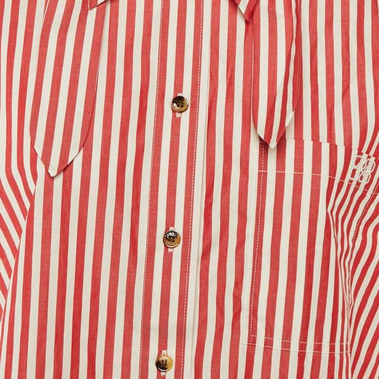 Pre Owned Ganni Red Striped Cotton Oversized Sleeveless Shirt S