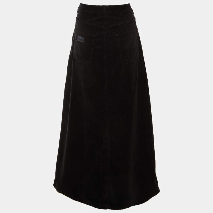 Pre Owned Ganni Black Corduroy Maxi Skirt XL  