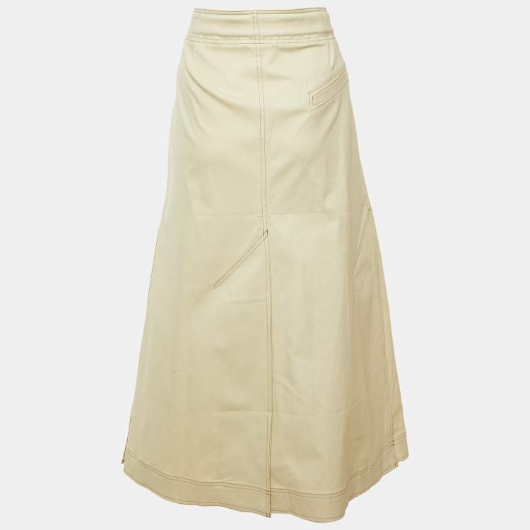 Pre Owned Ganni Beige Cotton Tie Up Detail Maxi Skirt L