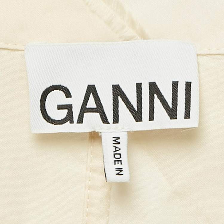 مملوكة مسبقًا Ganni Cream Diagonal Stripe Crepe Frayed Mini Dress S