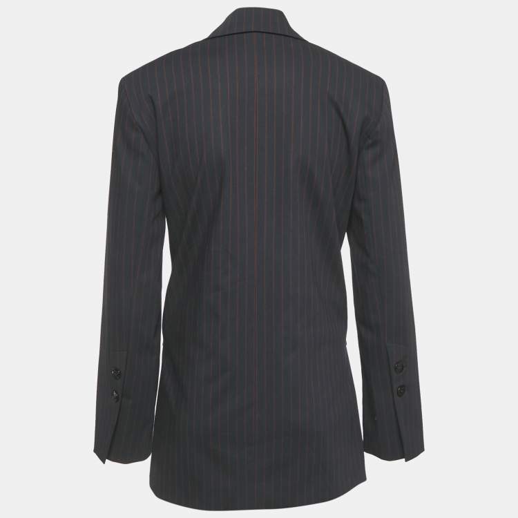 Pre Owned Ganni Navy Blue Asymmetric Pinstriped Twill Blazer S