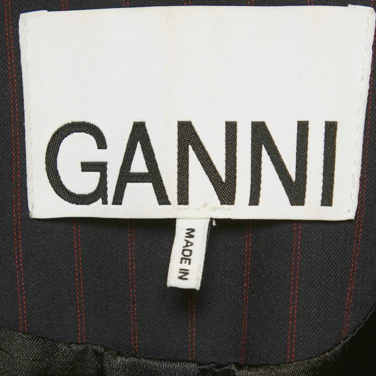 Pre Owned Ganni Navy Blue Asymmetric Pinstriped Twill Blazer S