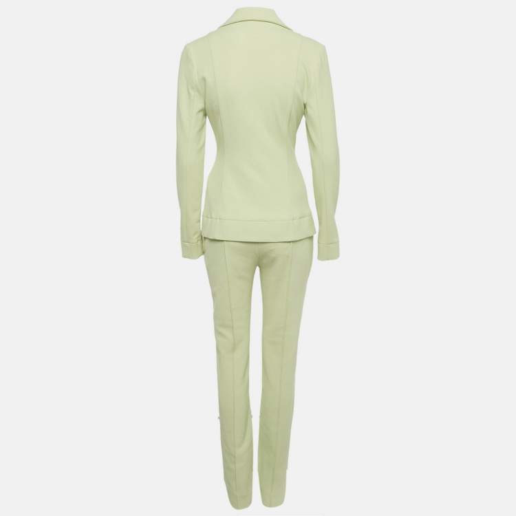 مملوكة مسبقًا Ganni Light Green Twill Notched Lapel Blazer and Pants Suit S