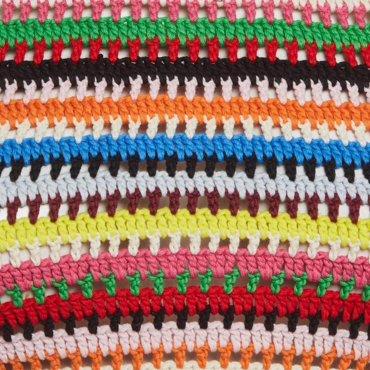 Pre Owned Ganni Multicolor Striped Crochet Frilled Crop Top XS