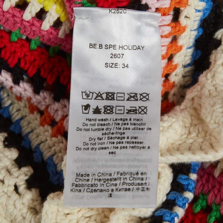 Pre Owned Ganni Multicolor Striped Crochet Frilled Crop Top XS