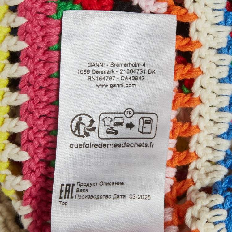 Pre Owned Ganni Multicolor Striped Crochet Frilled Crop Top XS