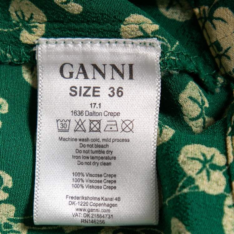 Pre Owned Ganni Green Floral Printed Crepe Dalton Wrap Dress M