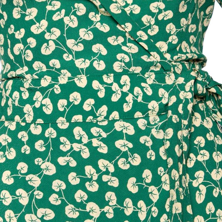 Pre Owned Ganni Green Floral Printed Crepe Dalton Wrap Dress M