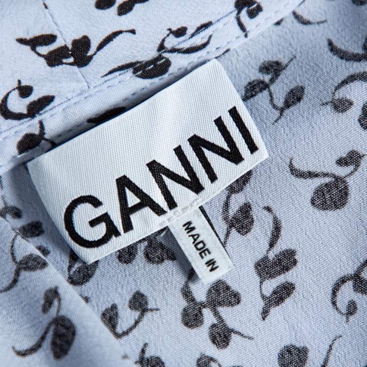 Pre Owned Ganni Blue Printed Crepe Wrap Dress S