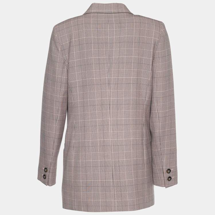 Pre Owned Ganni Pink Plaid Hewitt Double Breasted Cady Blazer XS
