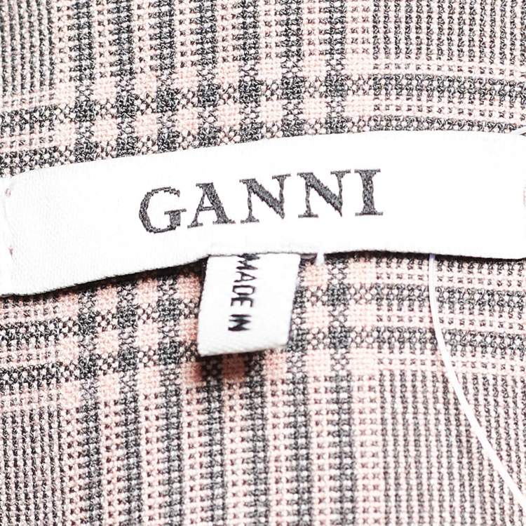 Pre Owned Ganni Pink Plaid Hewitt Double Breasted Cady Blazer XS