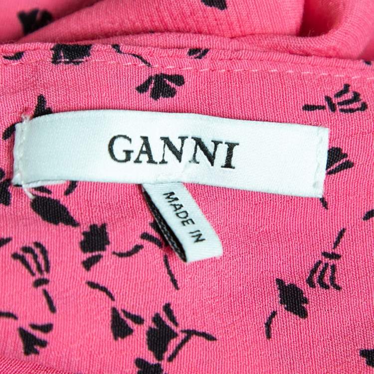 Pre Owned Ganni Pink Printed Crepe Midi Wrap Skirt XS