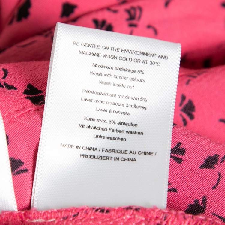 Pre Owned Ganni Pink Printed Crepe Midi Wrap Skirt XS