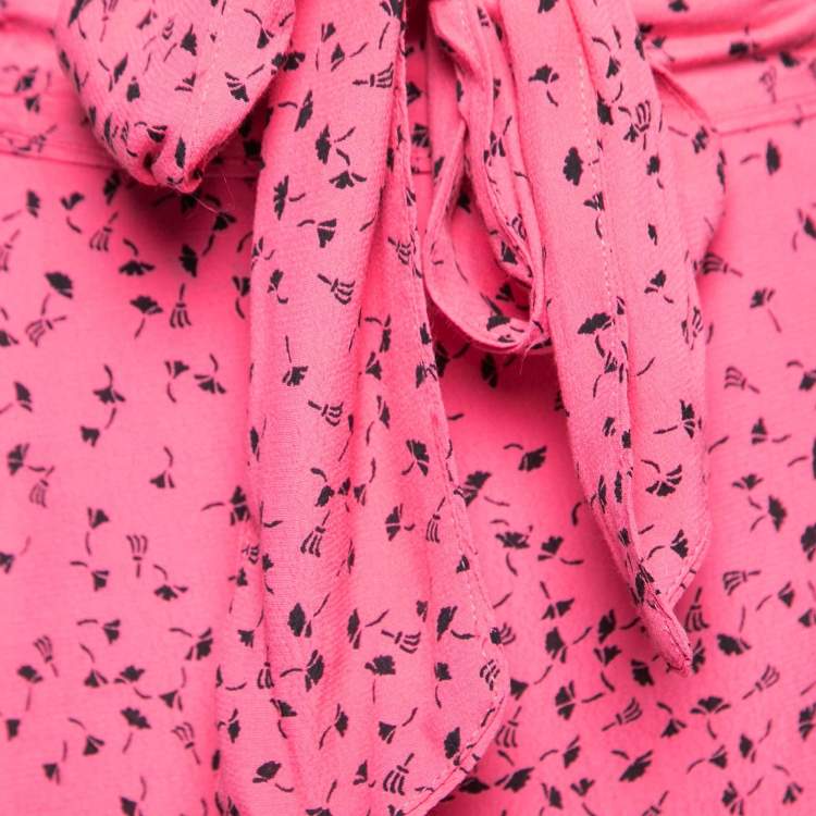 Pre Owned Ganni Pink Printed Crepe Midi Wrap Skirt XS