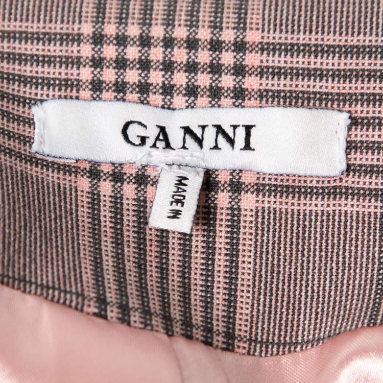 Pre Owned Ganni Pink & Silver Checkered Print Crepe Hewitt Blazer XS